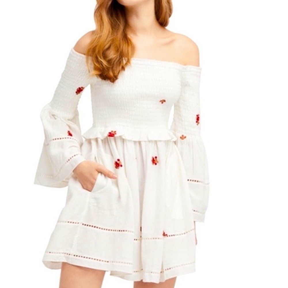 Free People Cream Dress with Red Floral Accents